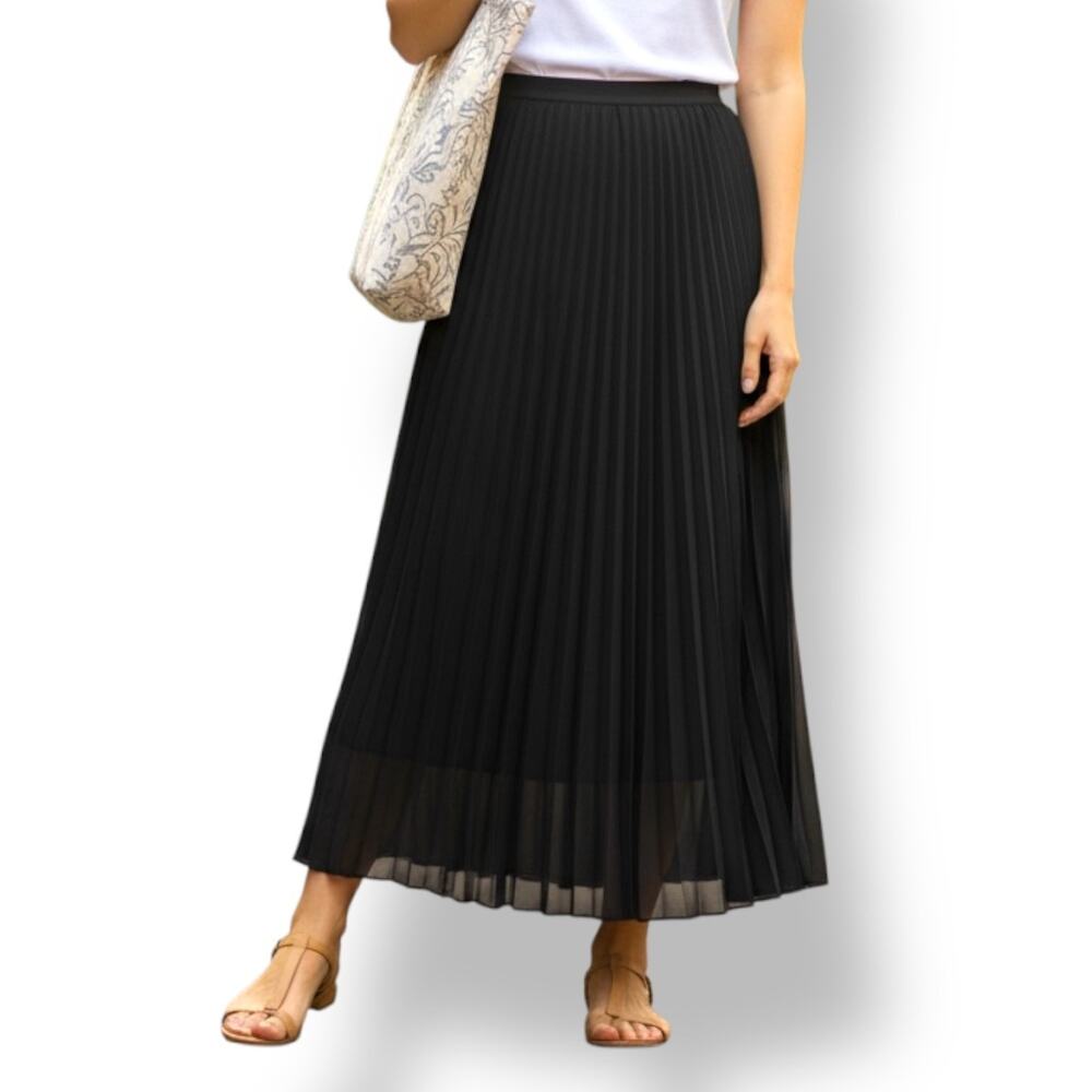 Mister J Vintage Black Sheer Pleated Maxi Skirt Witchy Whimsigoth Sz M USA